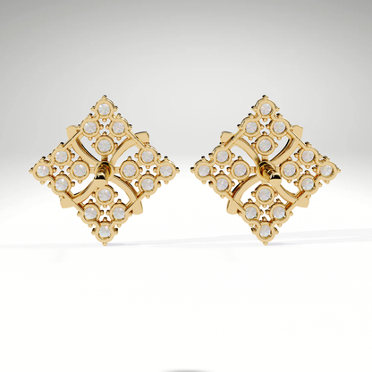 9K/14K/18K Lab Grown Diamond Cluster Stud Earrings | Floral Diamond Shape Studs