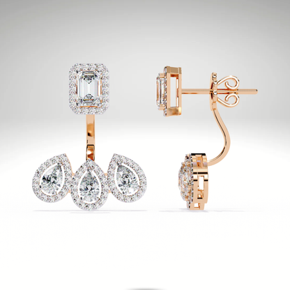 Emerald Cut & Pear Diamond Cascade Earrings | Solid Gold Gift For Her