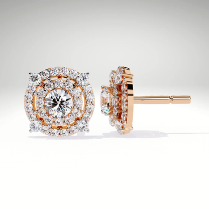 9K-14K-18K Gold Double Halo Stud Earrings | Modern Lab Grown Diamond Earrings for Women