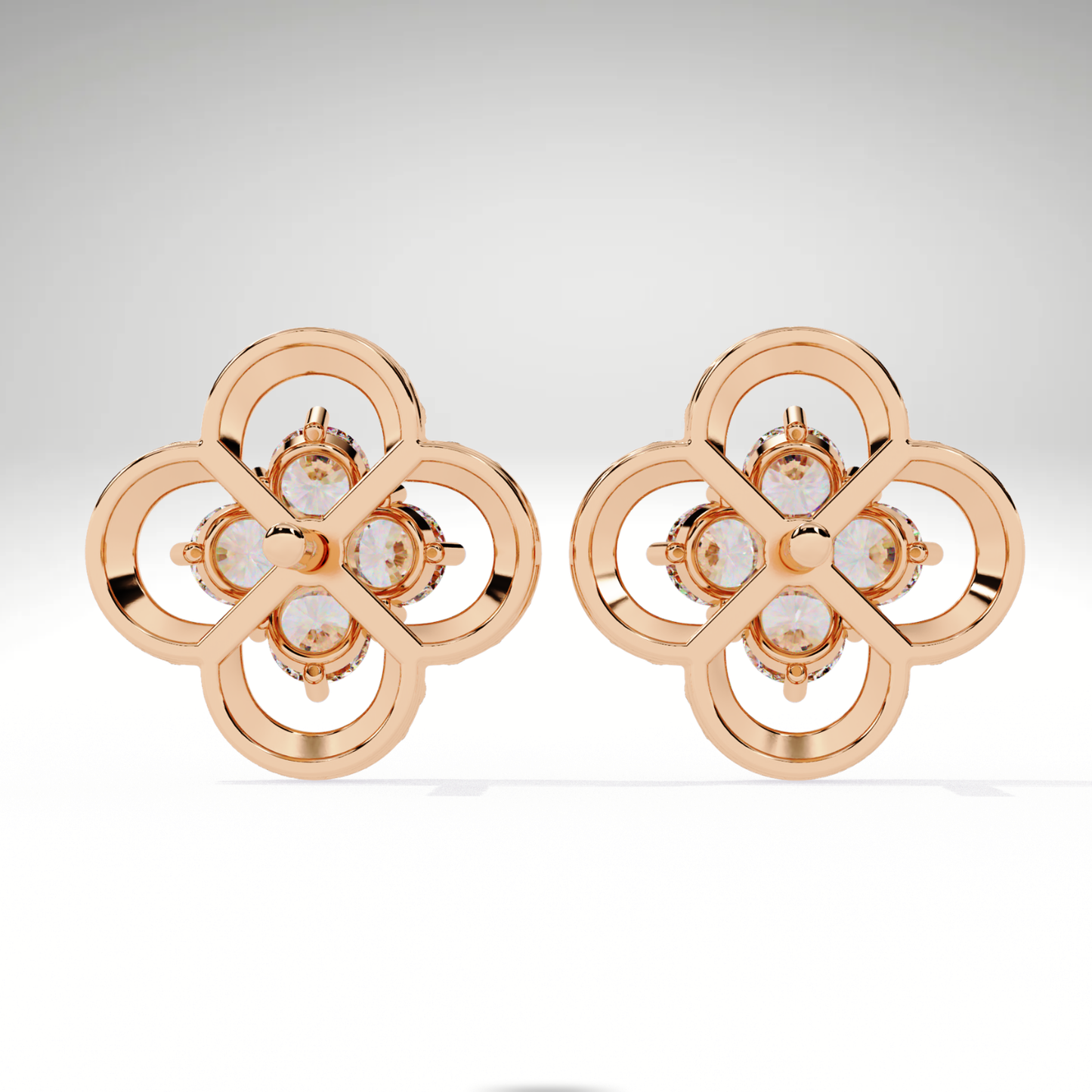 Gold Diamond Clover Stud Earrings | Four Leaf Flower Earrings | Solid Gold Lucky Charm Studs