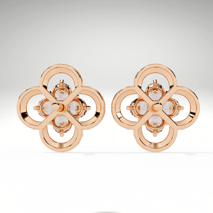 Gold Diamond Clover Stud Earrings | Four Leaf Flower Earrings | Solid Gold Lucky Charm Studs