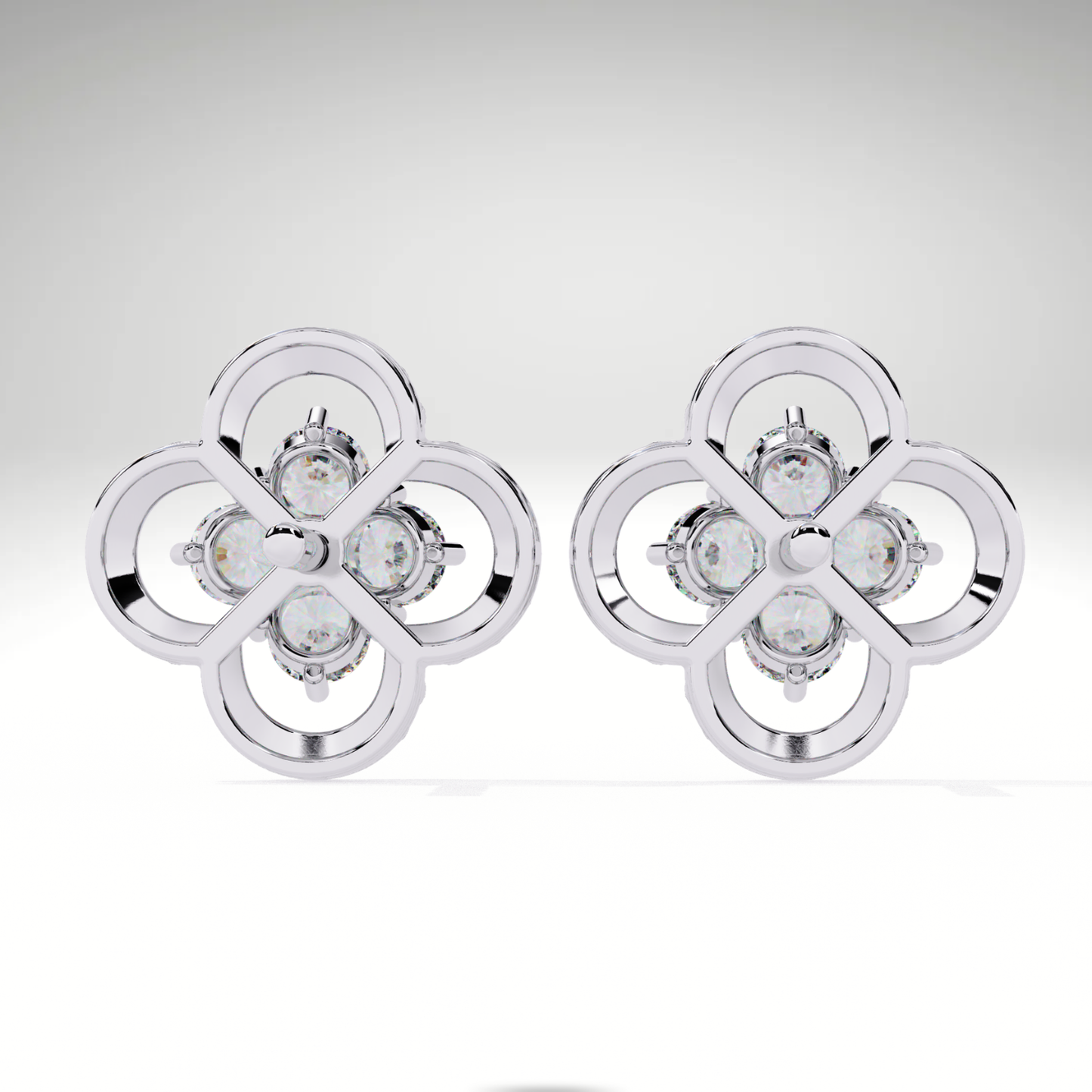 Gold Diamond Clover Stud Earrings | Four Leaf Flower Earrings | Solid Gold Lucky Charm Studs