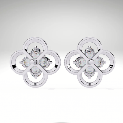 Gold Diamond Clover Stud Earrings | Four Leaf Flower Earrings | Solid Gold Lucky Charm Studs