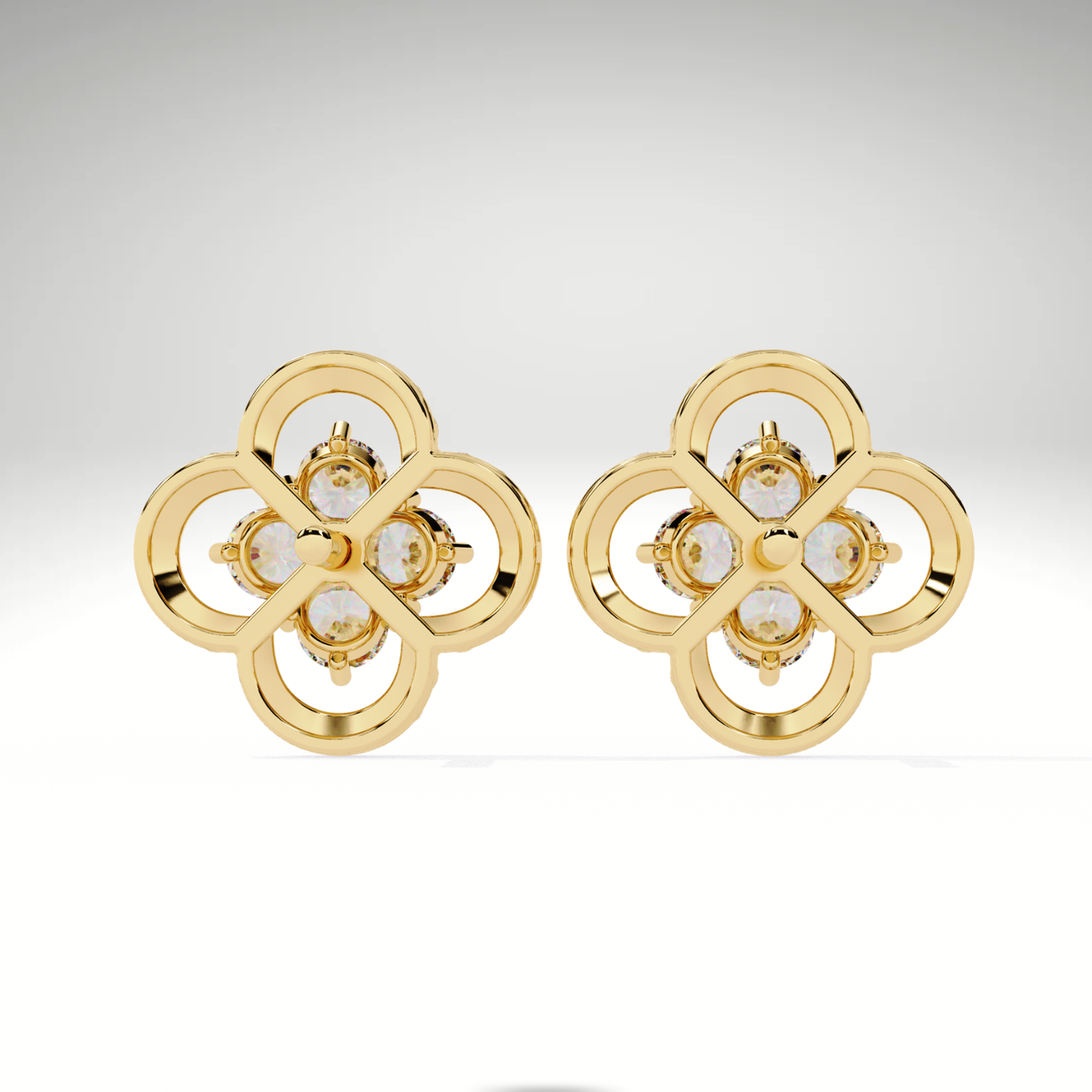 Gold Diamond Clover Stud Earrings | Four Leaf Flower Earrings | Solid Gold Lucky Charm Studs