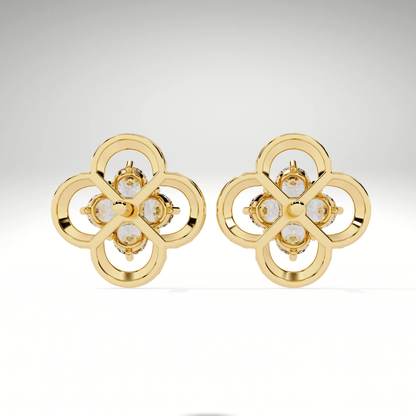 Gold Diamond Clover Stud Earrings | Four Leaf Flower Earrings | Solid Gold Lucky Charm Studs