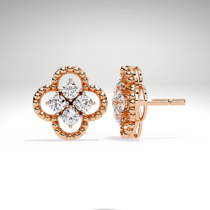 Gold Diamond Clover Stud Earrings | Four Leaf Flower Earrings | Solid Gold Lucky Charm Studs