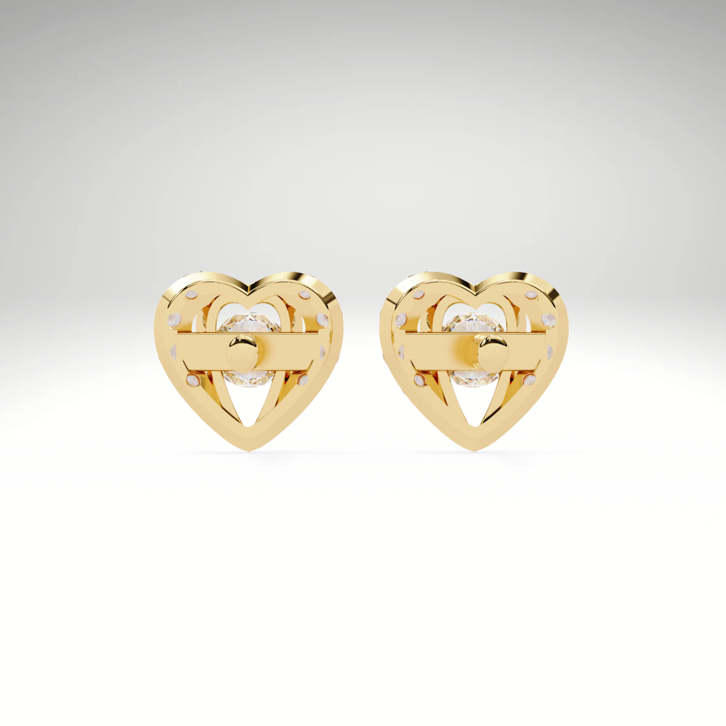 Heart Stud Earrings | 9K-14K-18K Solid Gold Romantic Lab Grown Diamonds Earrings for Valentine's Day Gift