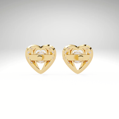 Heart Stud Earrings | 9K-14K-18K Solid Gold Romantic Lab Grown Diamonds Earrings for Valentine's Day Gift