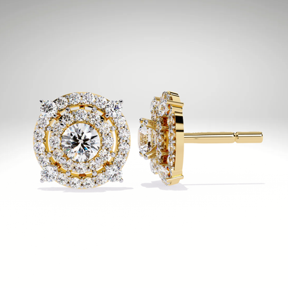 9K-14K-18K Gold Double Halo Stud Earrings | Modern Lab Grown Diamond Earrings for Women