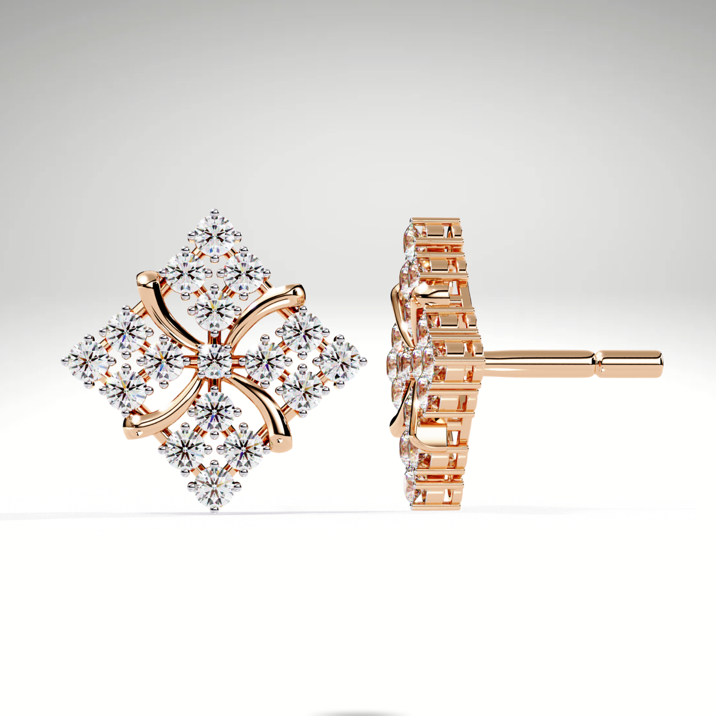 9K/14K/18K Lab Grown Diamond Cluster Stud Earrings | Floral Diamond Shape Studs