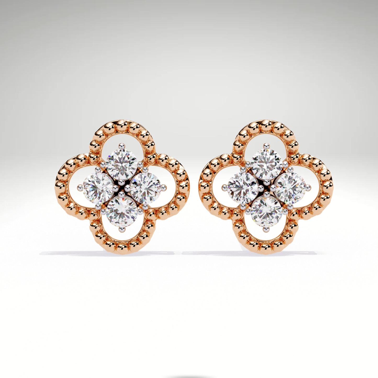 Gold Diamond Clover Stud Earrings | Four Leaf Flower Earrings | Solid Gold Lucky Charm Studs