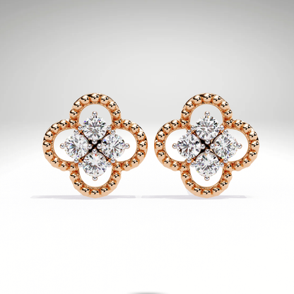 Gold Diamond Clover Stud Earrings | Four Leaf Flower Earrings | Solid Gold Lucky Charm Studs