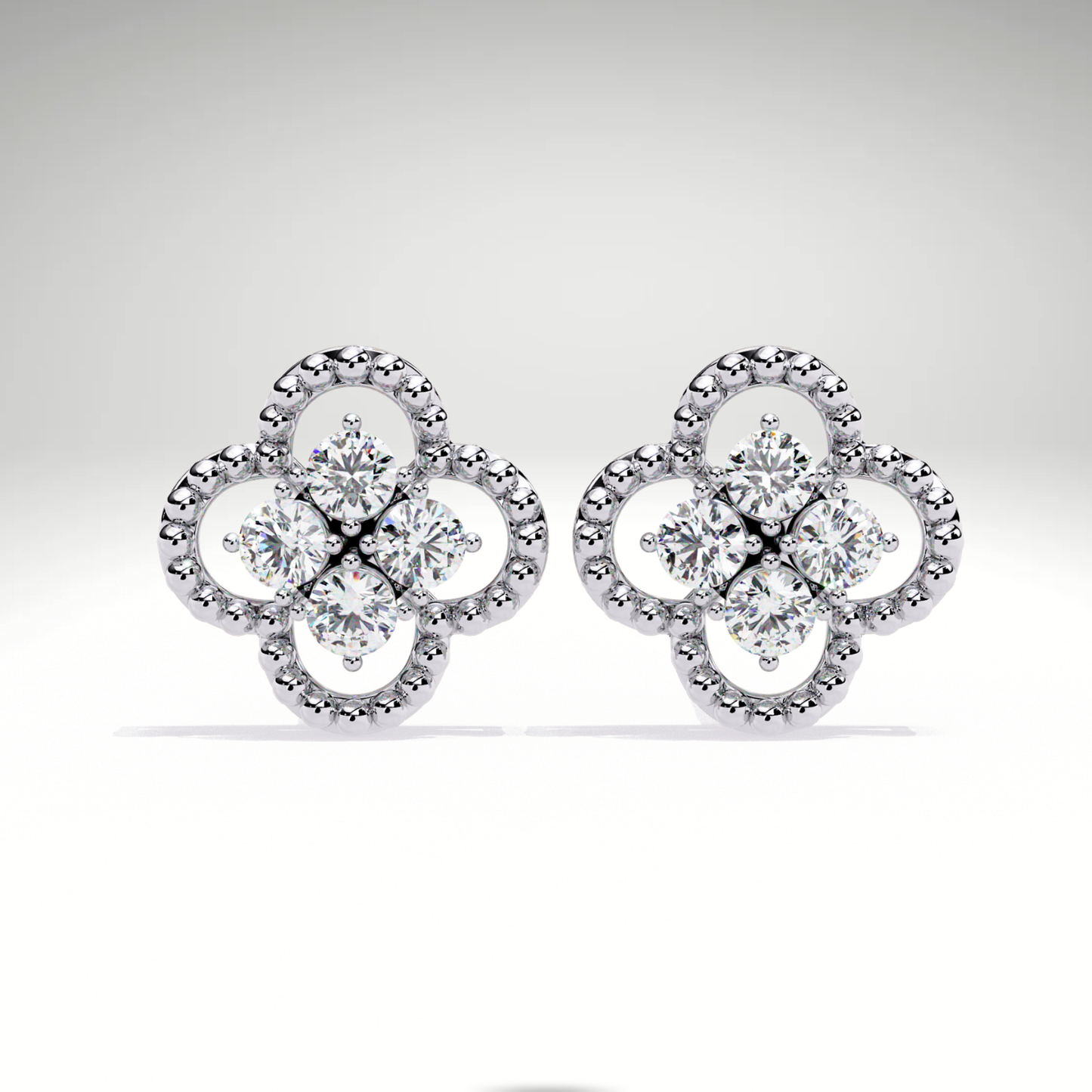 Gold Diamond Clover Stud Earrings | Four Leaf Flower Earrings | Solid Gold Lucky Charm Studs