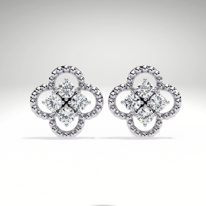 Gold Diamond Clover Stud Earrings | Four Leaf Flower Earrings | Solid Gold Lucky Charm Studs