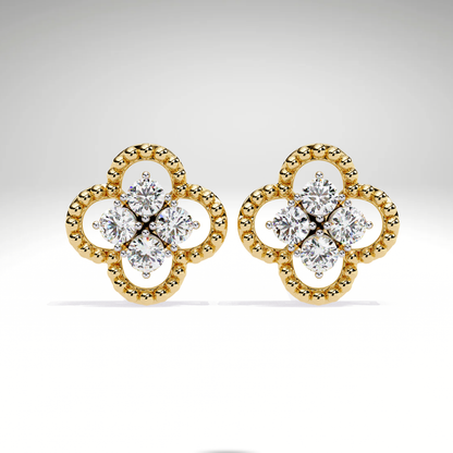 Gold Diamond Clover Stud Earrings | Four Leaf Flower Earrings | Solid Gold Lucky Charm Studs