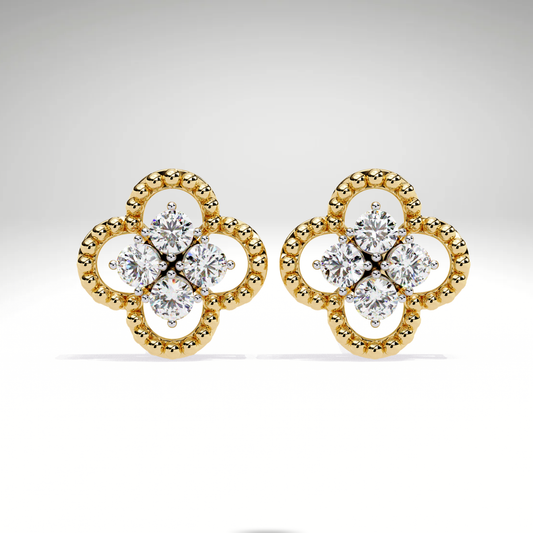 Gold Diamond Clover Stud Earrings | Four Leaf Flower Earrings | Solid Gold Lucky Charm Studs