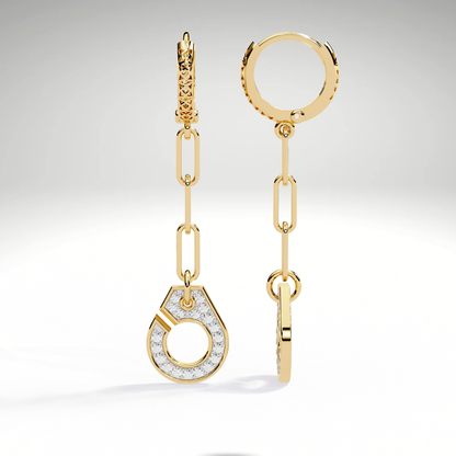 Pave Diamond Paperclip Chain Drop Dangle Earrings | Modern Geometric Statement Earrings