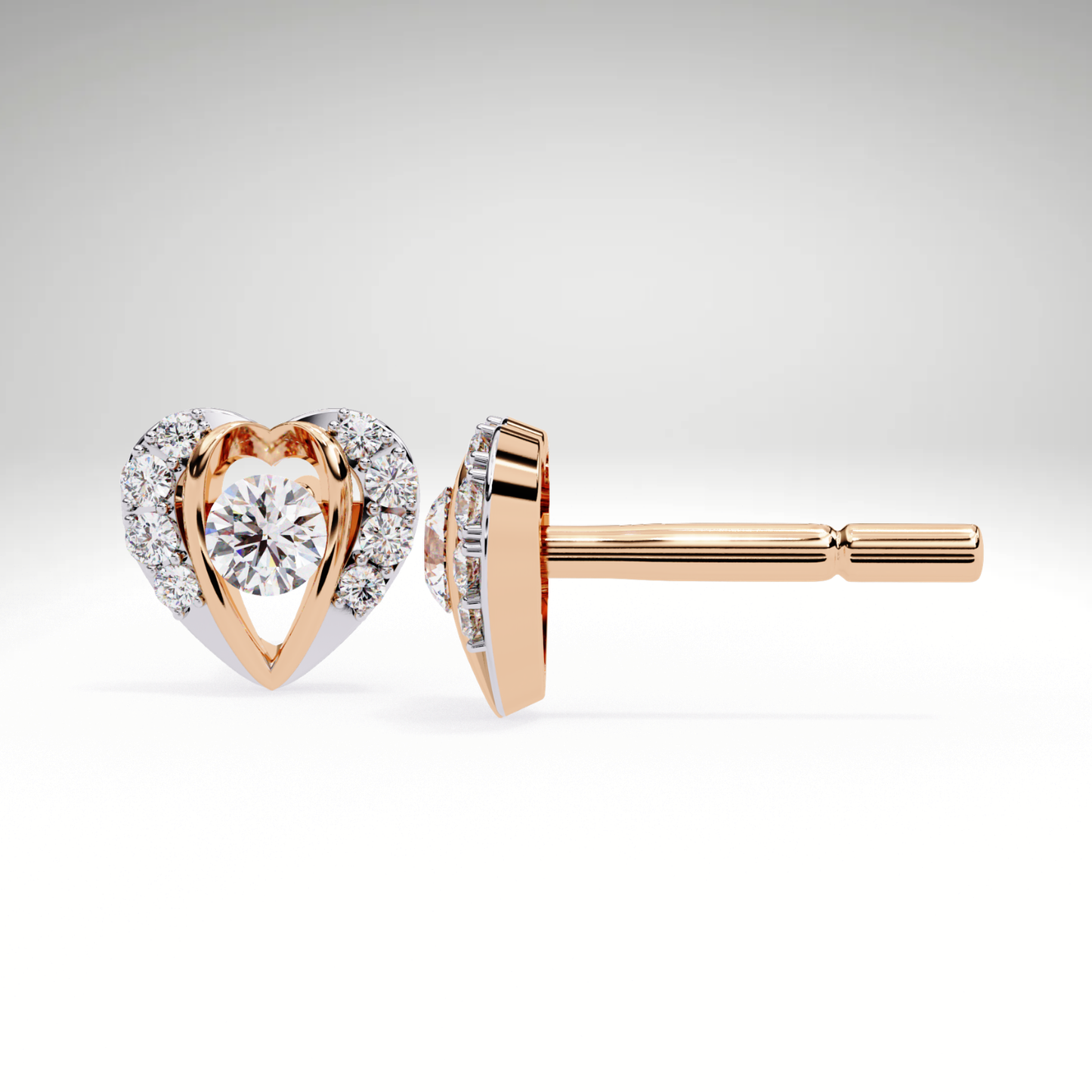 Heart Stud Earrings | 9K-14K-18K Solid Gold Romantic Lab Grown Diamonds Earrings for Valentine's Day Gift