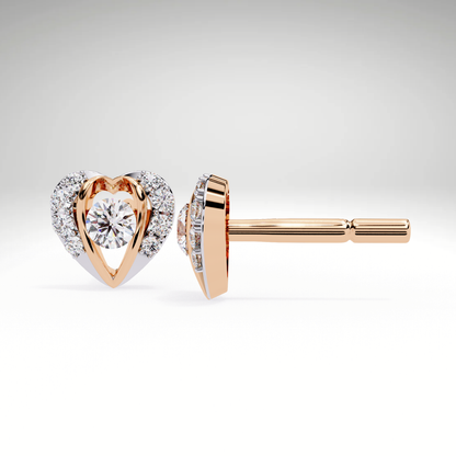 Heart Stud Earrings | 9K-14K-18K Solid Gold Romantic Lab Grown Diamonds Earrings for Valentine's Day Gift
