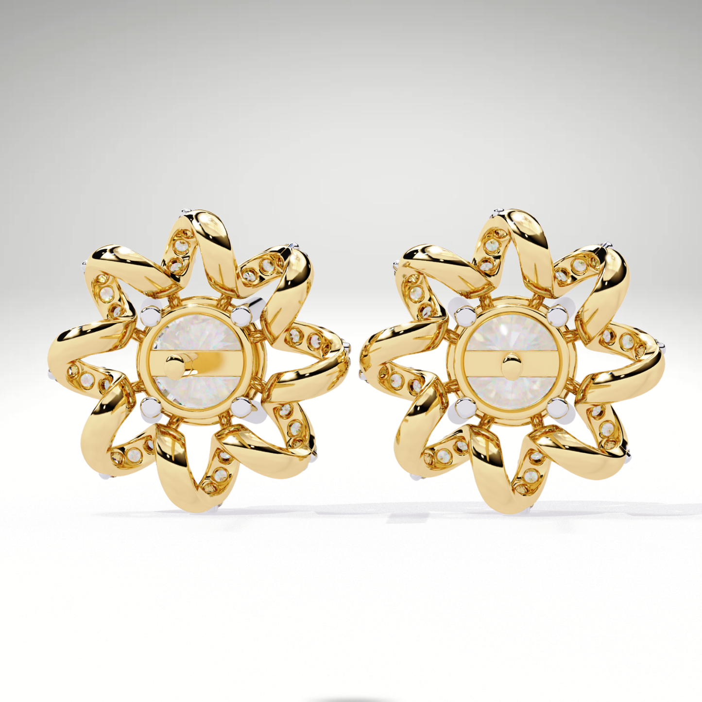 Starburst Floral Diamond Earrings in 9K-14K-18K Solid Gold | Stellar Bloom Bridal Gift for Her