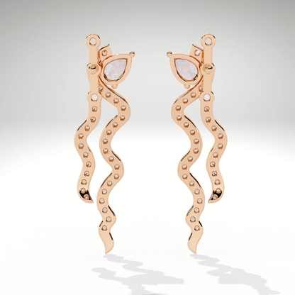 Snake Wave Drop Earrings | Pear & Pavé Serpentine Dangle Earrings | 9K-14K-18K Gold Statement Earrings for Women