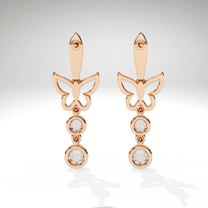 Diamond Butterfly Drop Earrings | 9K-14K-18K Solid Gold, Modern Elegant Design