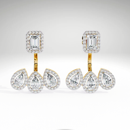 Emerald Cut & Pear Diamond Cascade Earrings | Solid Gold Gift For Her