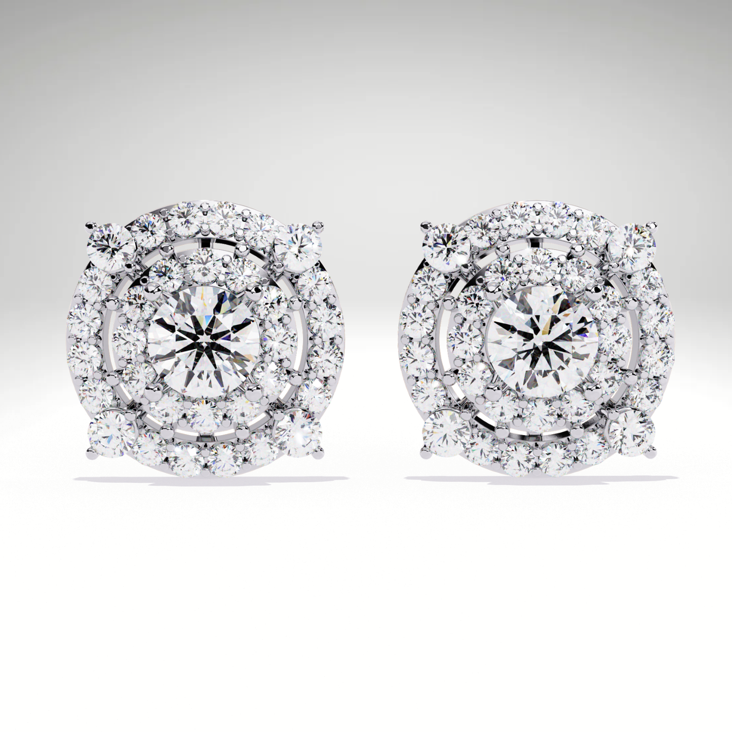 9K-14K-18K Gold Double Halo Stud Earrings | Modern Lab Grown Diamond Earrings for Women