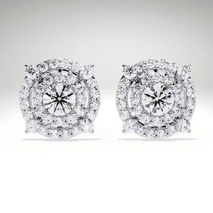 9K-14K-18K Gold Double Halo Stud Earrings | Modern Lab Grown Diamond Earrings for Women