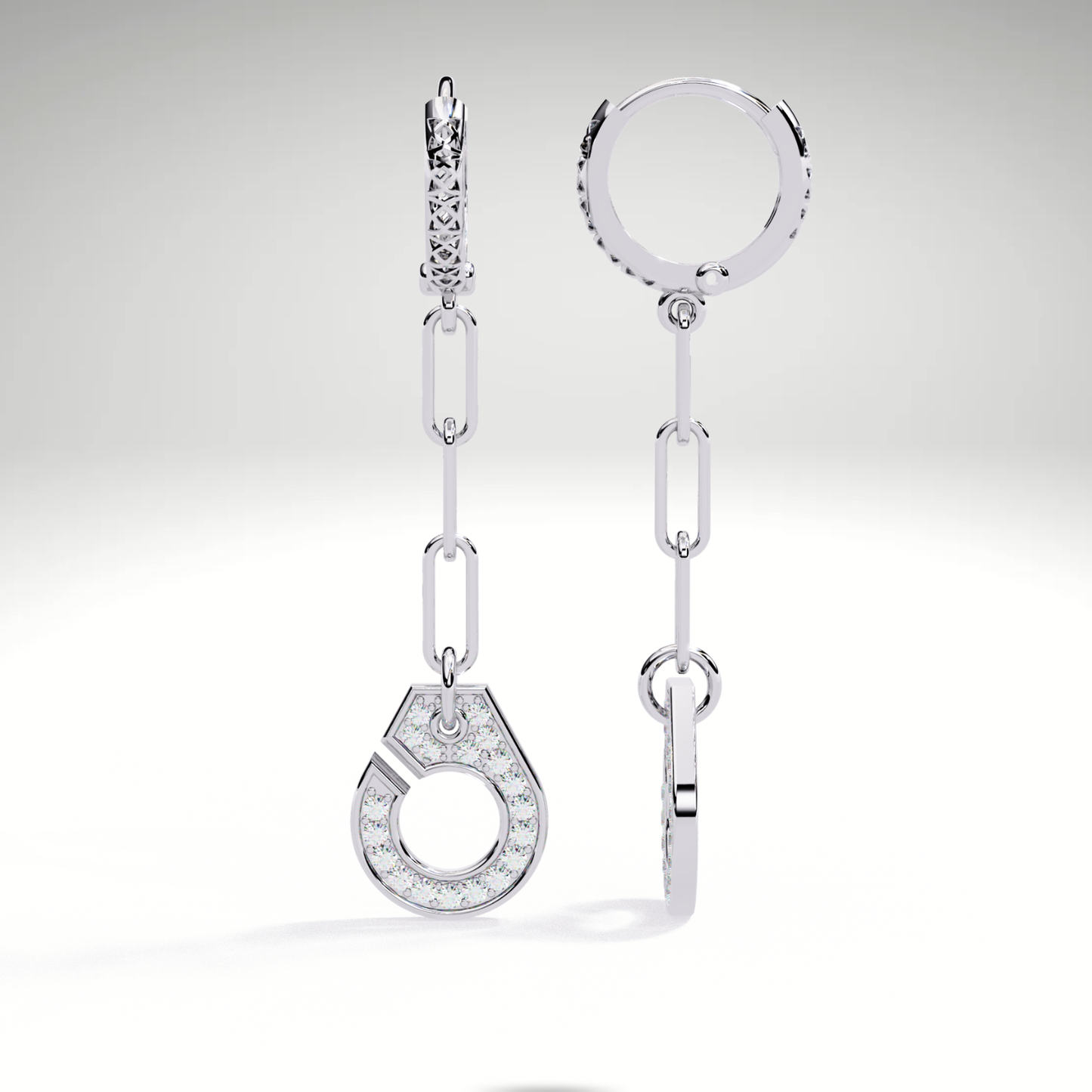 Pave Diamond Paperclip Chain Drop Dangle Earrings | Modern Geometric Statement Earrings