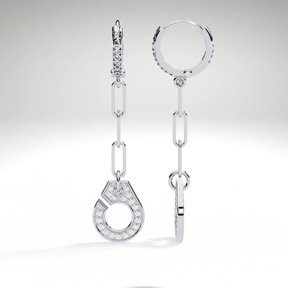 Pave Diamond Paperclip Chain Drop Dangle Earrings | Modern Geometric Statement Earrings