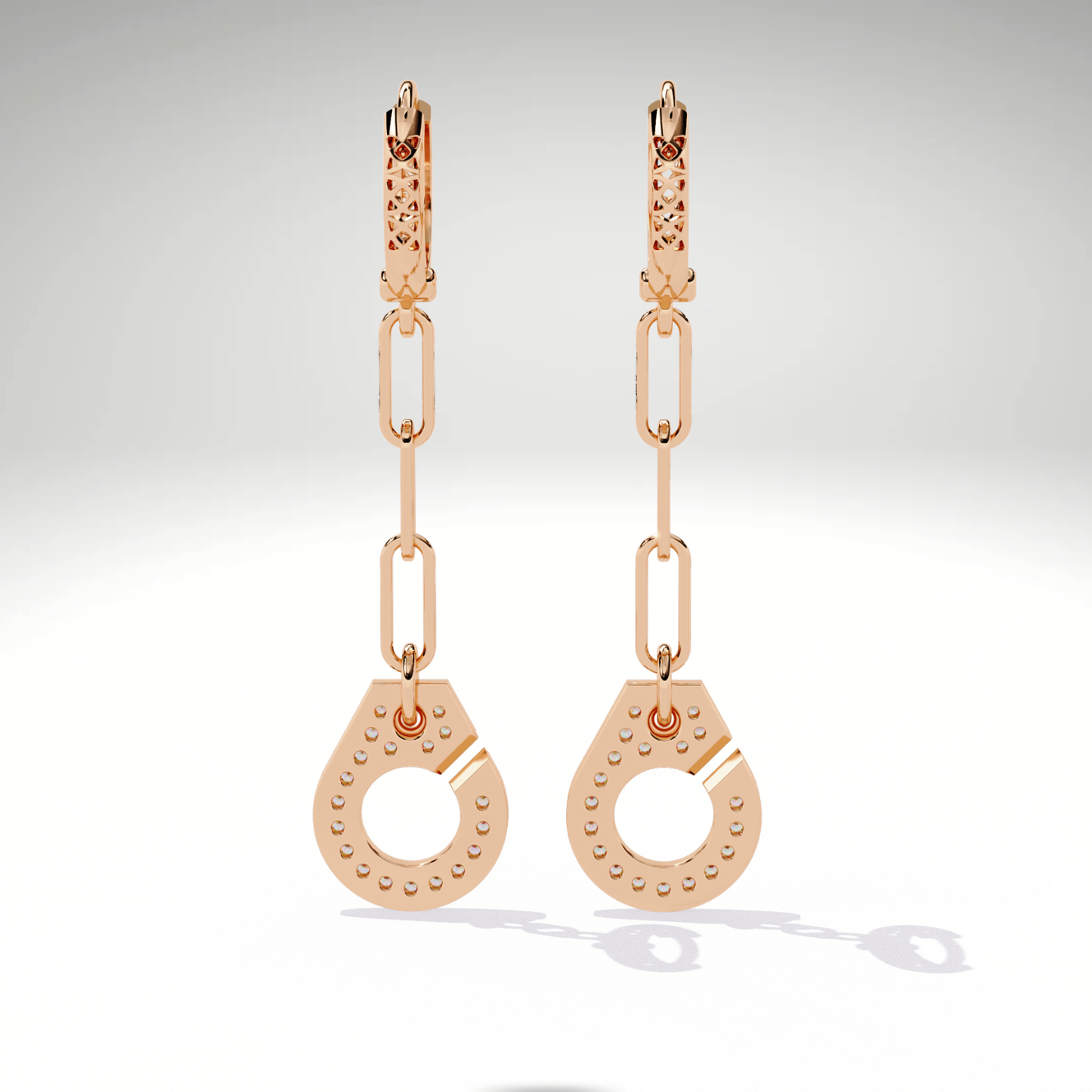 Pave Diamond Paperclip Chain Drop Dangle Earrings | Modern Geometric Statement Earrings