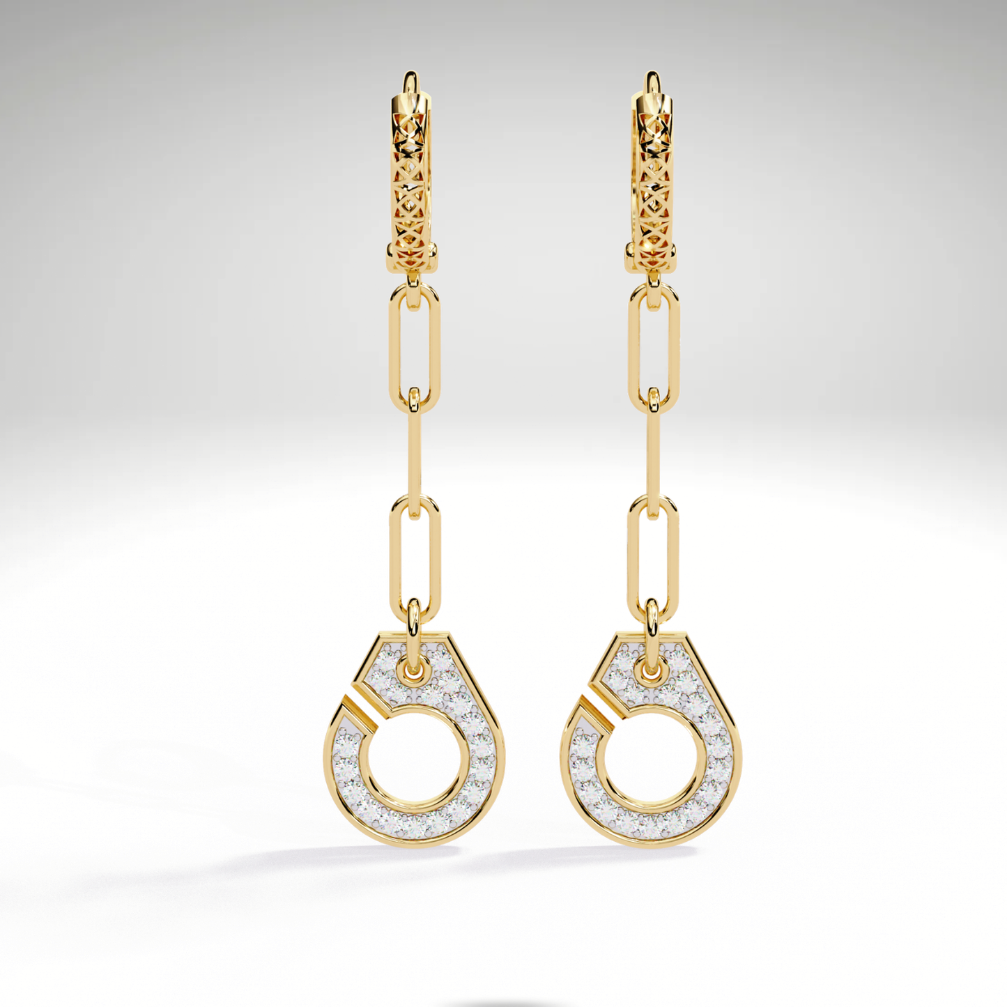 Pave Diamond Paperclip Chain Drop Dangle Earrings | Modern Geometric Statement Earrings