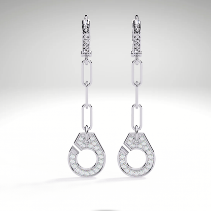 Pave Diamond Paperclip Chain Drop Dangle Earrings | Modern Geometric Statement Earrings
