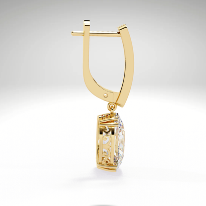 Oval Solitaire Drop Dangle Solid Gold Earrings | Luxury Gift for Women