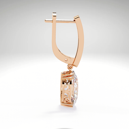 Oval Solitaire Drop Dangle Solid Gold Earrings | Luxury Gift for Women