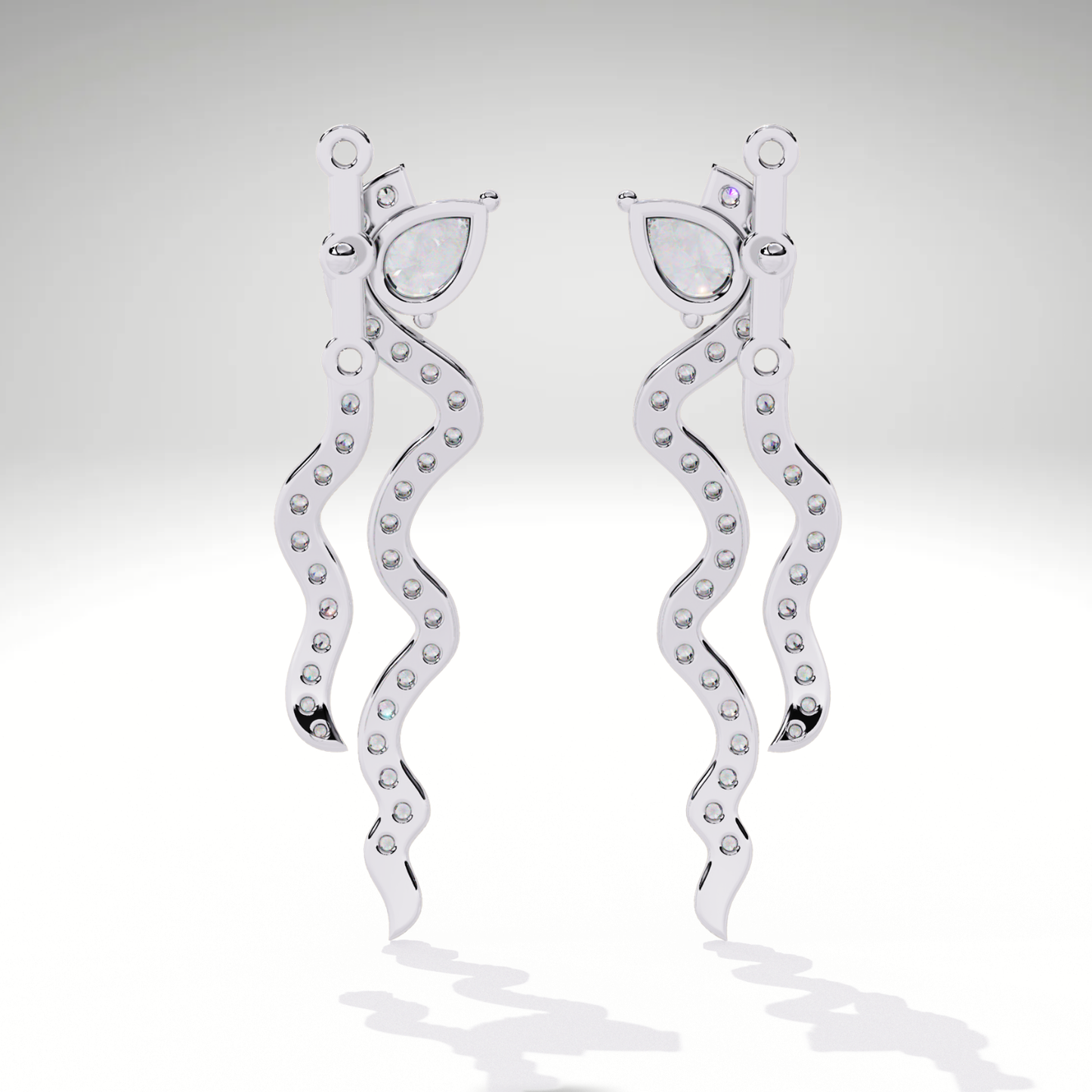Snake Wave Drop Earrings | Pear & Pavé Serpentine Dangle Earrings | 9K-14K-18K Gold Statement Earrings for Women