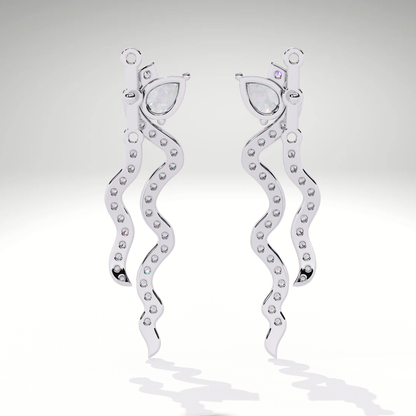 Snake Wave Drop Earrings | Pear & Pavé Serpentine Dangle Earrings | 9K-14K-18K Gold Statement Earrings for Women