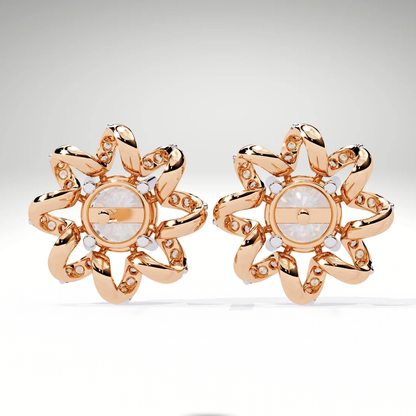 Starburst Floral Diamond Earrings in 9K-14K-18K Solid Gold | Stellar Bloom Bridal Gift for Her