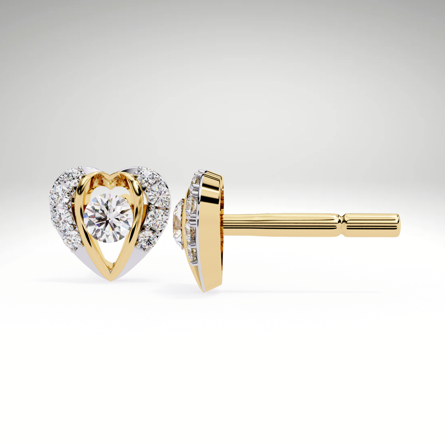 Heart Stud Earrings | 9K-14K-18K Solid Gold Romantic Lab Grown Diamonds Earrings for Valentine's Day Gift