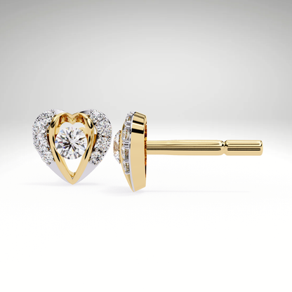 Heart Stud Earrings | 9K-14K-18K Solid Gold Romantic Lab Grown Diamonds Earrings for Valentine's Day Gift