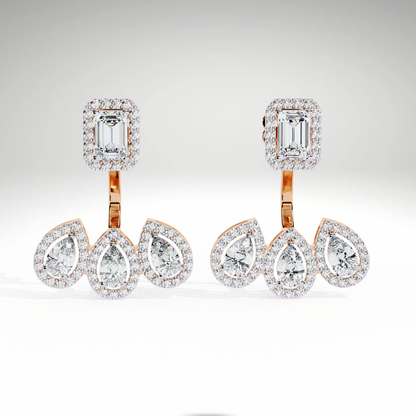 Emerald Cut & Pear Diamond Cascade Earrings | Solid Gold Gift For Her