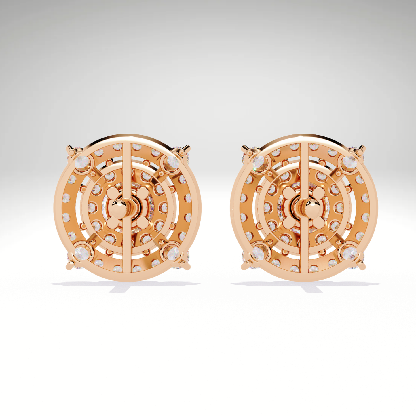 9K-14K-18K Gold Double Halo Stud Earrings | Modern Lab Grown Diamond Earrings for Women