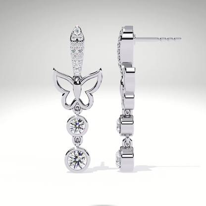 Diamond Butterfly Drop Earrings | 9K-14K-18K Solid Gold, Modern Elegant Design
