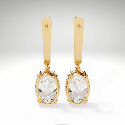 Oval Solitaire Drop Dangle Solid Gold Earrings | Luxury Gift for Women