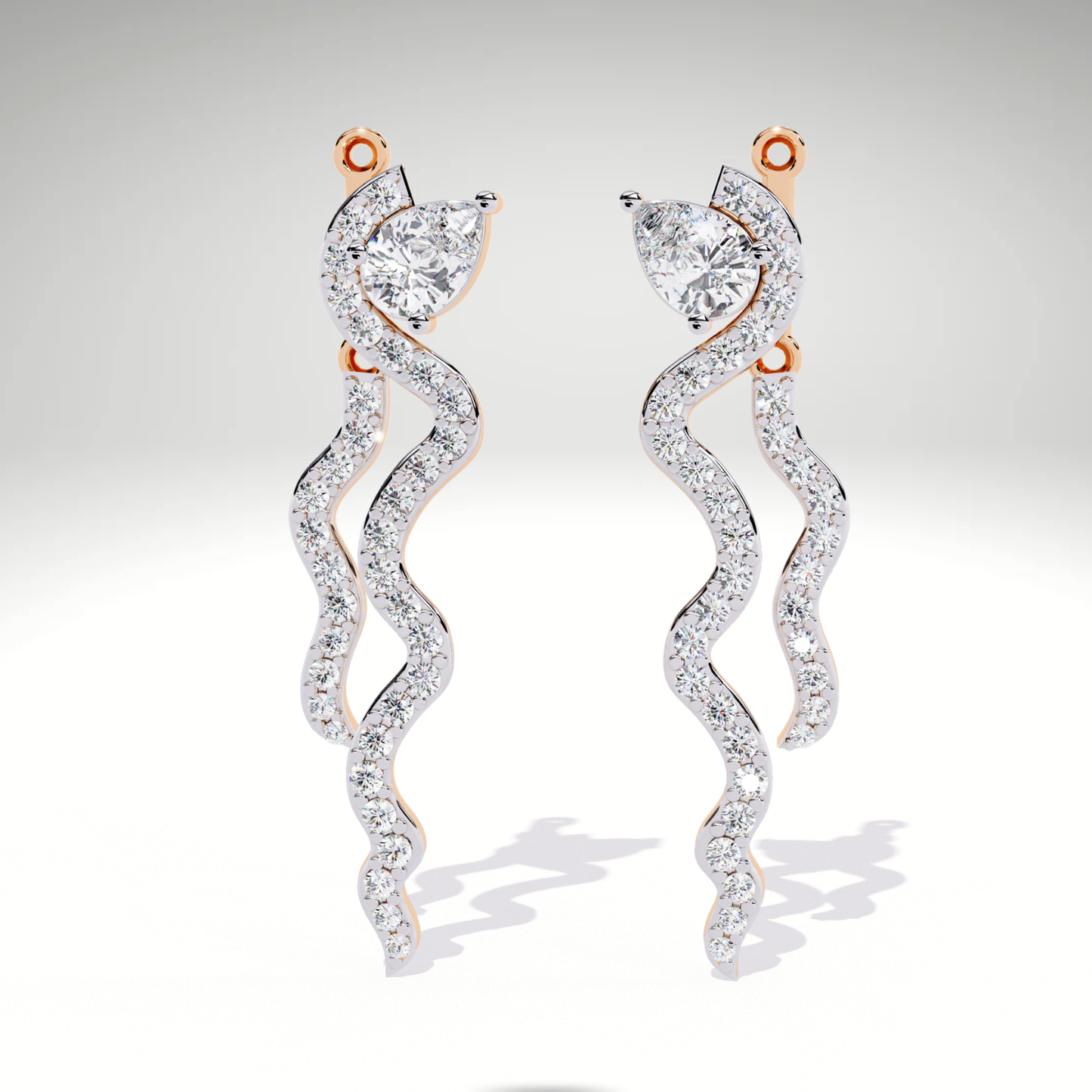 Snake Wave Drop Earrings | Pear & Pavé Serpentine Dangle Earrings | 9K-14K-18K Gold Statement Earrings for Women