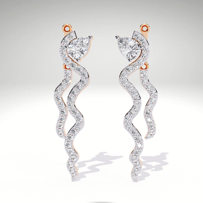Snake Wave Drop Earrings | Pear & Pavé Serpentine Dangle Earrings | 9K-14K-18K Gold Statement Earrings for Women