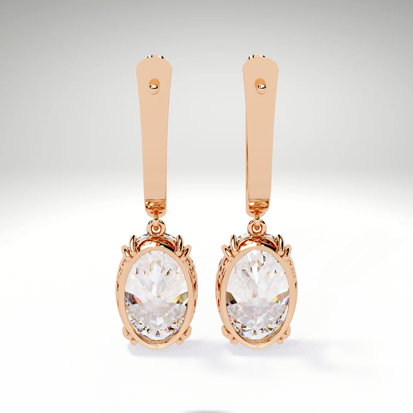 Oval Solitaire Drop Dangle Solid Gold Earrings | Luxury Gift for Women