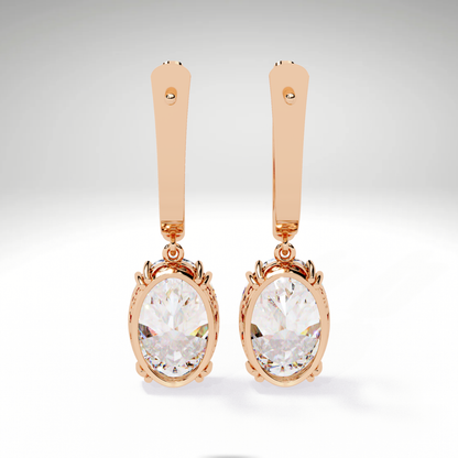 Oval Solitaire Drop Dangle Solid Gold Earrings | Luxury Gift for Women