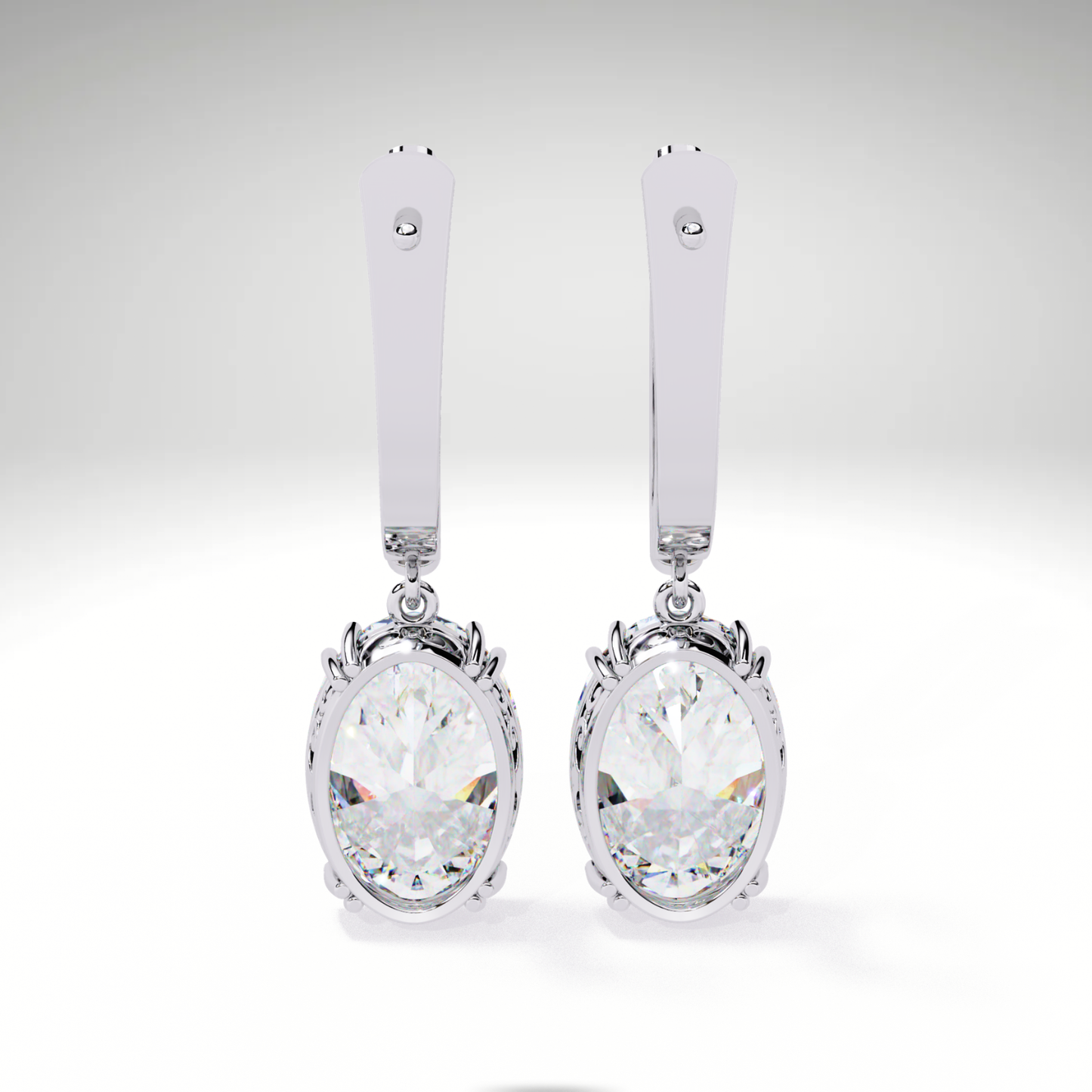 Oval Solitaire Drop Dangle Solid Gold Earrings | Luxury Gift for Women
